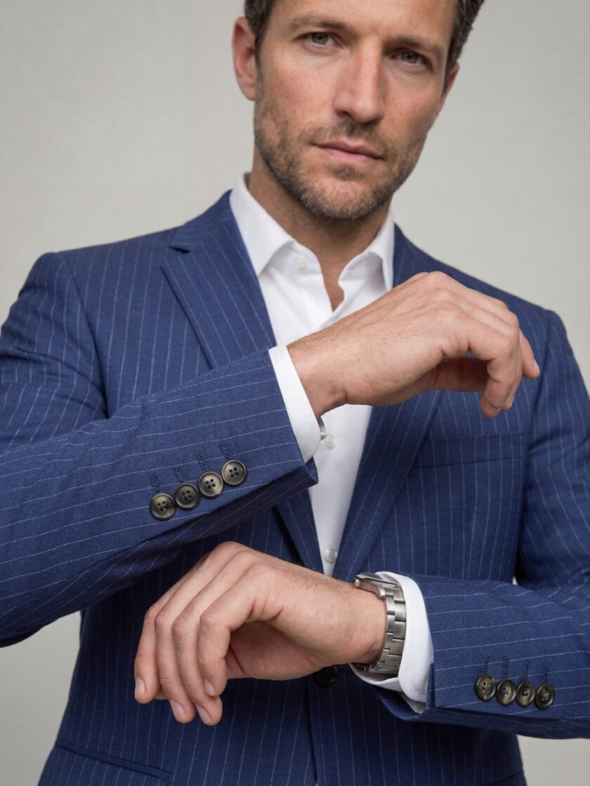 Costume 2 Pièces Ajusté Rayé – Bleu – Image 5