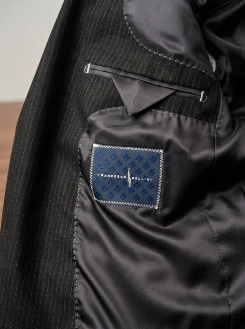 Costume 2 Pièces Ajusté Rayé Fine – Noir – Image 7