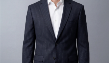 Costume 2 Pièces Ajusté Rayé – Bleu Nuit