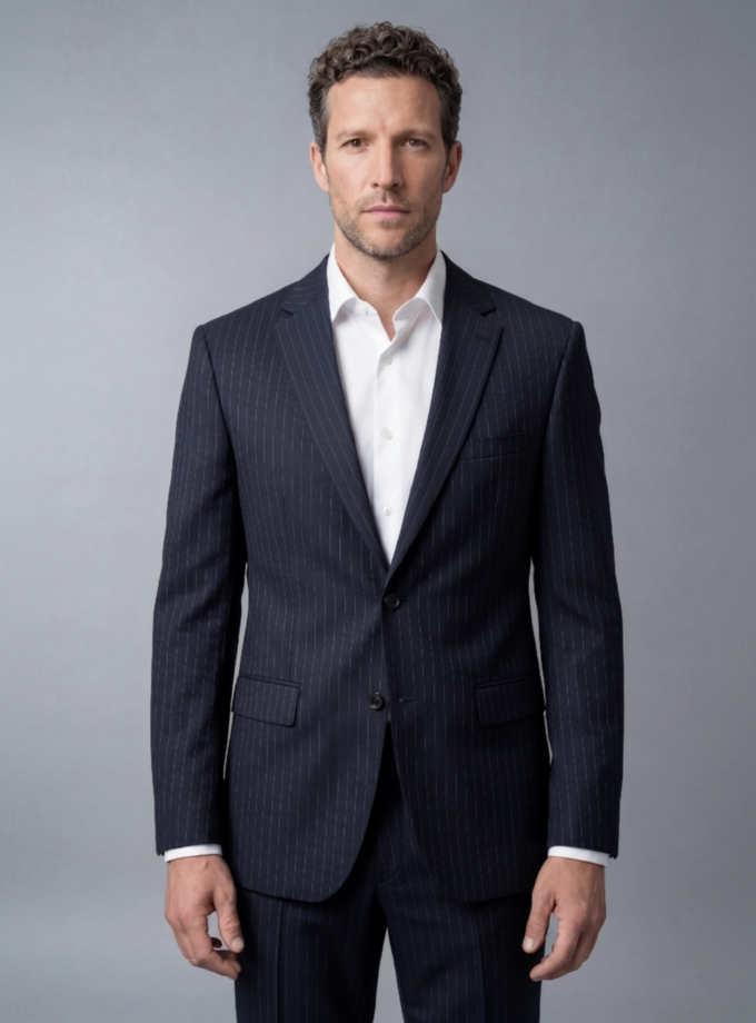 Costume 2 Pièces Ajusté Rayé – Bleu Nuit