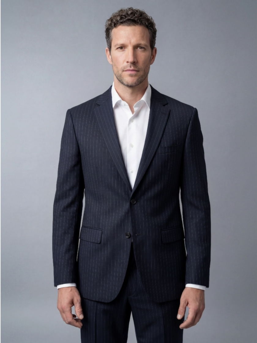 Costume 2 Pièces Ajusté Rayé – Bleu Nuit