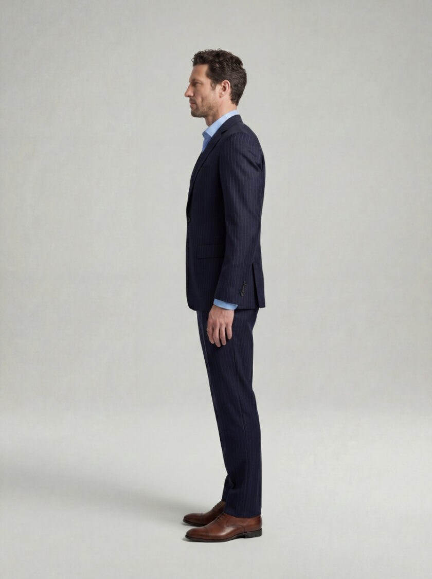Costume 2 Pièces Ajusté Rayé Fine – Bleu Nuit – Image 6