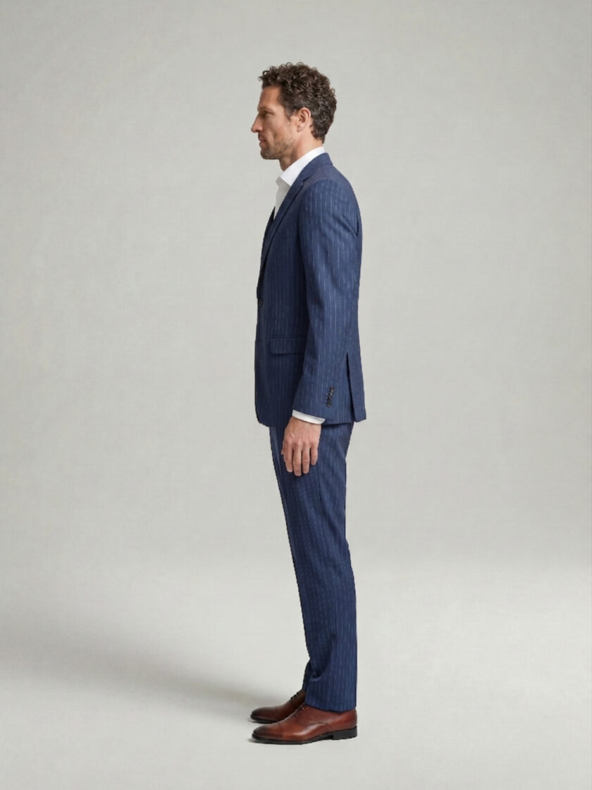 Costume 2 Pièces Ajusté Rayé – Bleu – Image 8