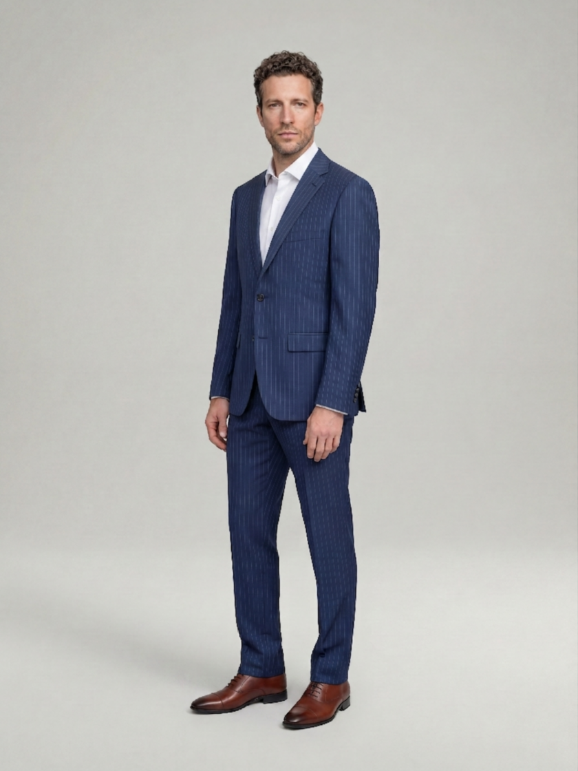 Costume 2 Pièces Ajusté Rayé – Bleu – Image 7