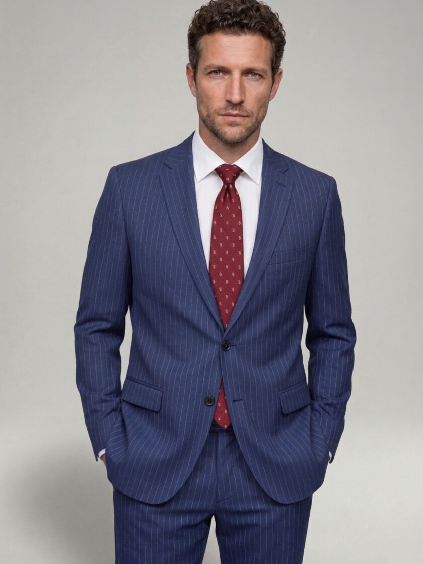 Costume 2 Pièces Ajusté Rayé – Bleu – Image 6