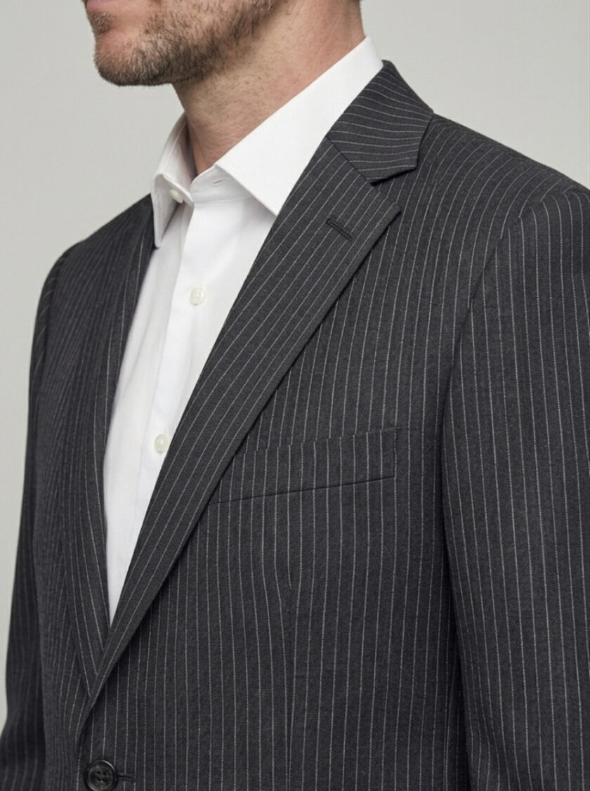 Costume 2 Pièces Ajusté Rayé Fine – Noir – Image 5