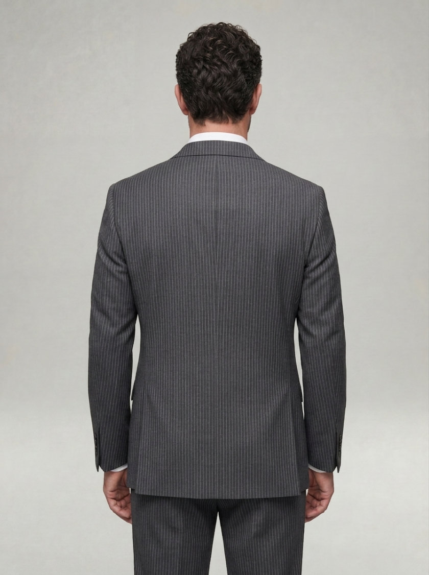 Costume 2 Pièces Ajusté Rayé Fine – Gris Anthracite – Image 3