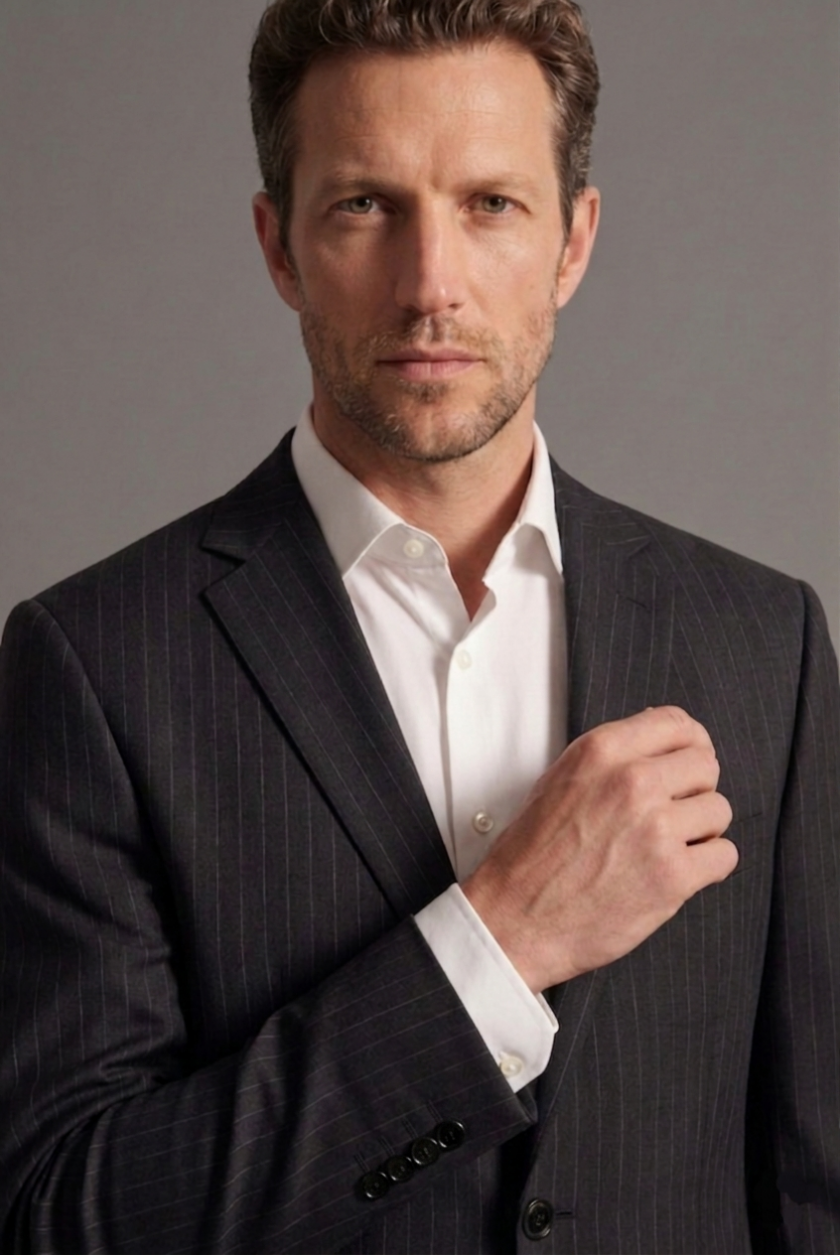 Costume 2 Pièces Ajusté Rayé – Noir – Image 5