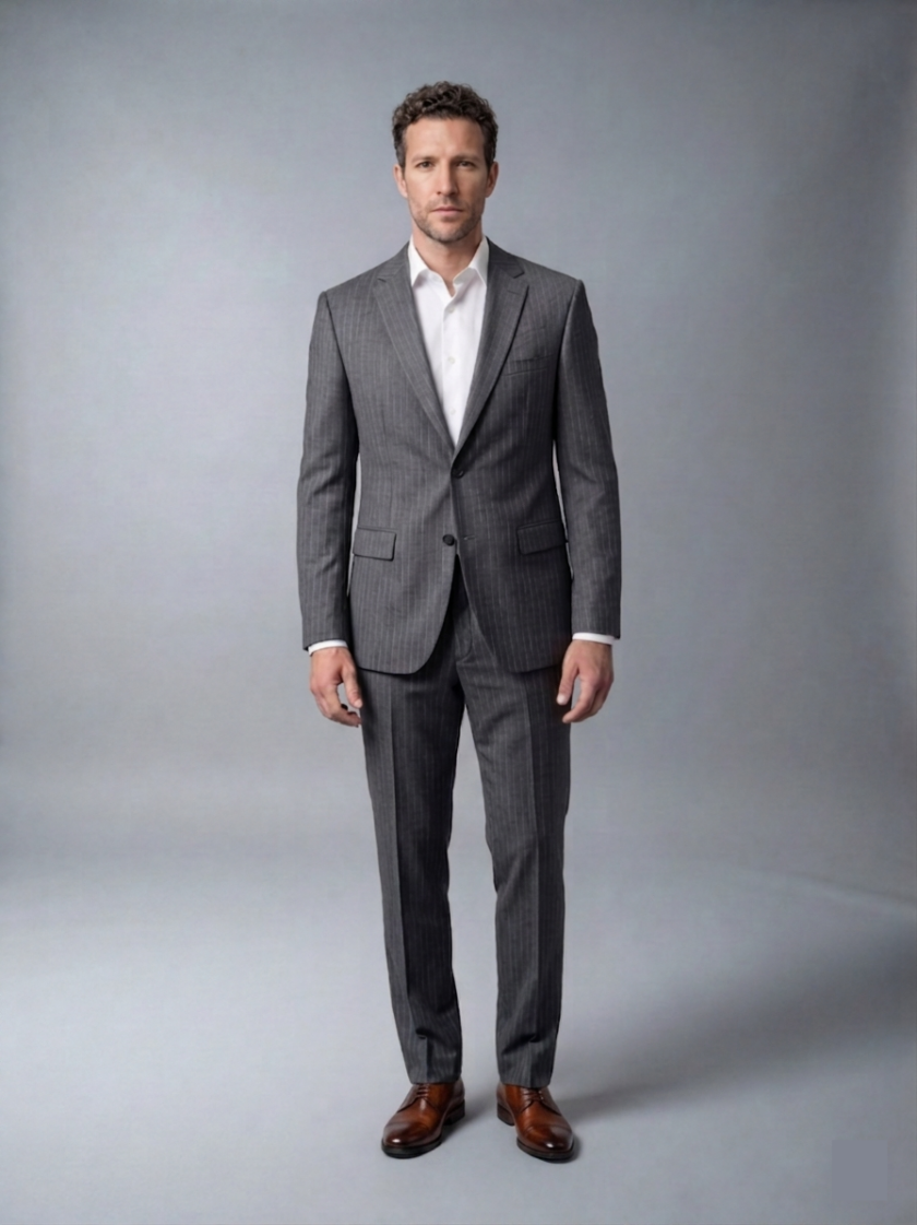 Costume 2 Pièces Ajusté Rayé – Gris Anthracite – Image 2