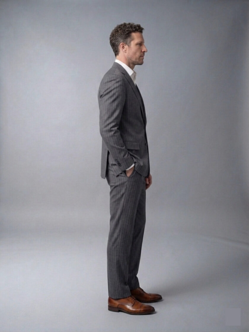 Costume 2 Pièces Ajusté Rayé – Gris Anthracite – Image 4
