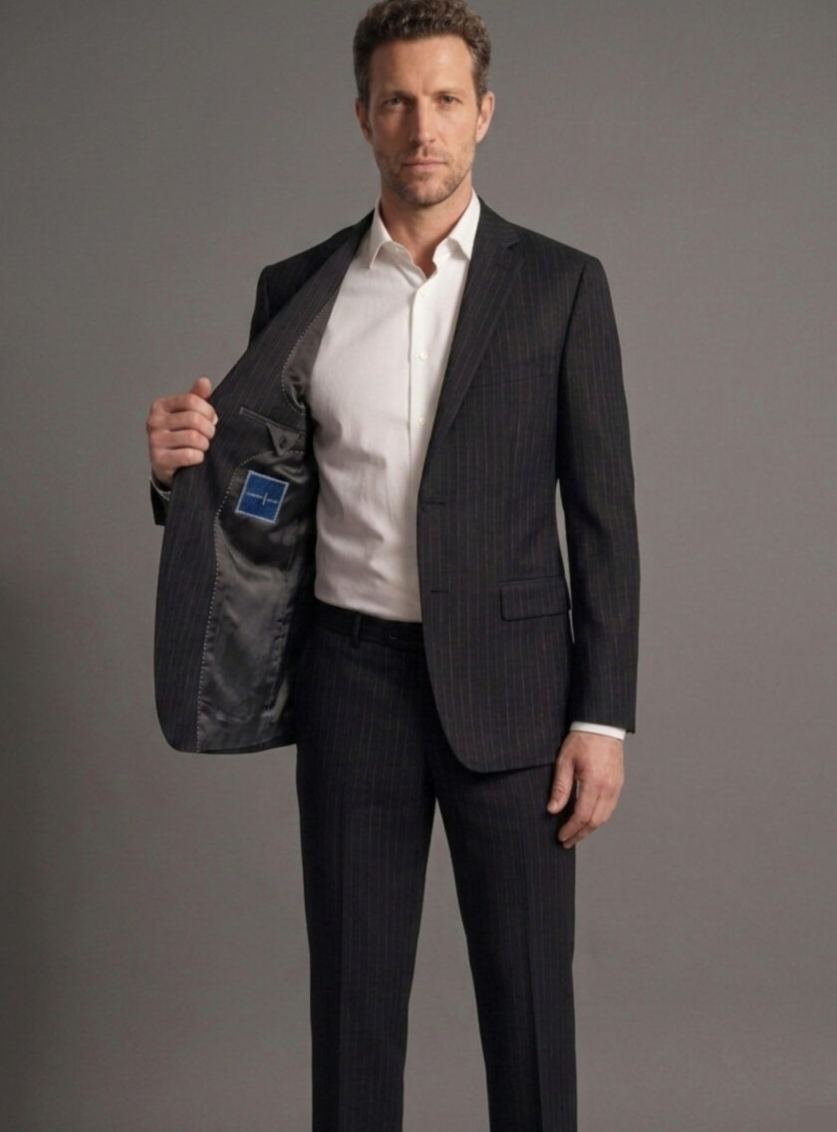 Costume 2 Pièces Ajusté Rayé – Noir – Image 4