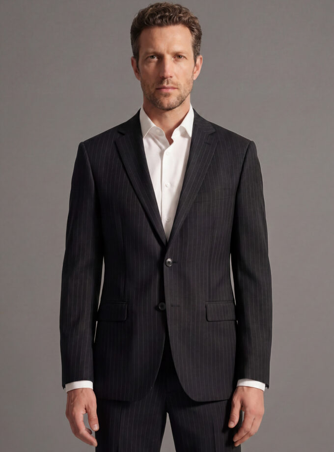 Costume 2 Pièces Ajusté Rayé – Noir