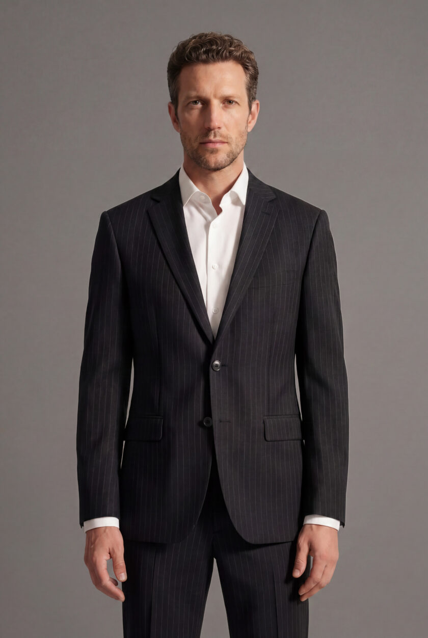 Costume 2 Pièces Ajusté Rayé – Noir