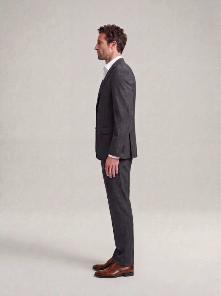 Costume 2 Pièces Ajusté Rayé Fine – Gris Anthracite – Image 5