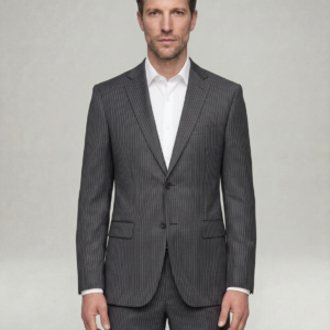 Costume 2 Pièces Ajusté Rayé Fine – Gris Anthracite