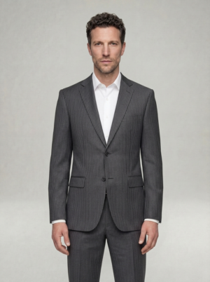 Costume 2 Pièces Ajusté Rayé Fine – Gris Anthracite