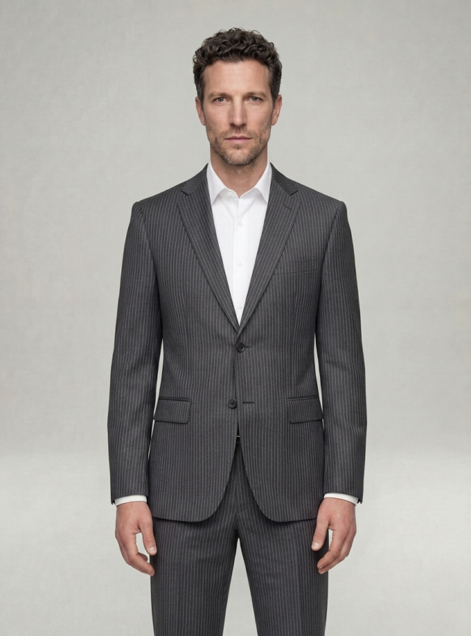 Costume 2 Pièces Ajusté Rayé Fine – Gris Anthracite
