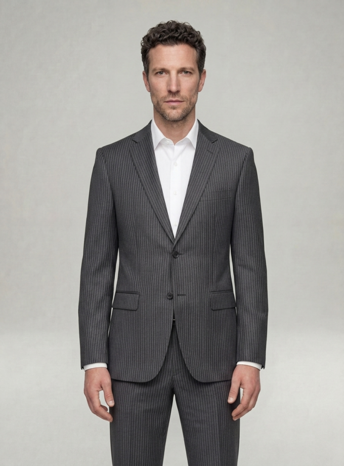 Costume 2 Pièces Ajusté Rayé Fine – Gris Anthracite