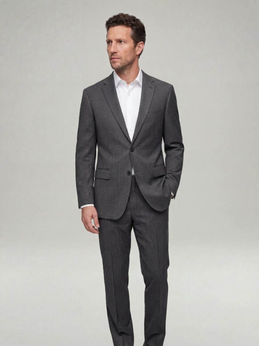 Costume 2 Pièces Ajusté Rayé Fine – Gris Anthracite – Image 6
