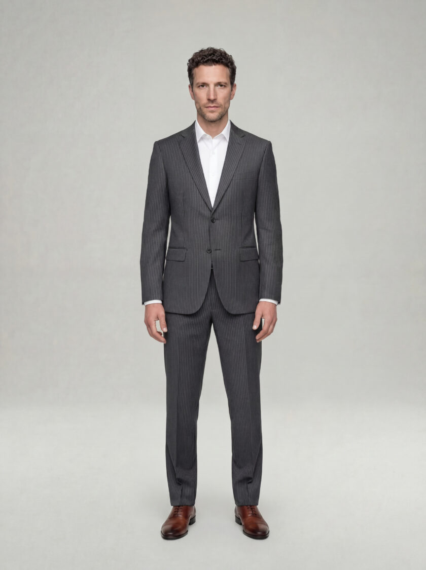 Costume 2 Pièces Ajusté Rayé Fine – Gris Anthracite – Image 2