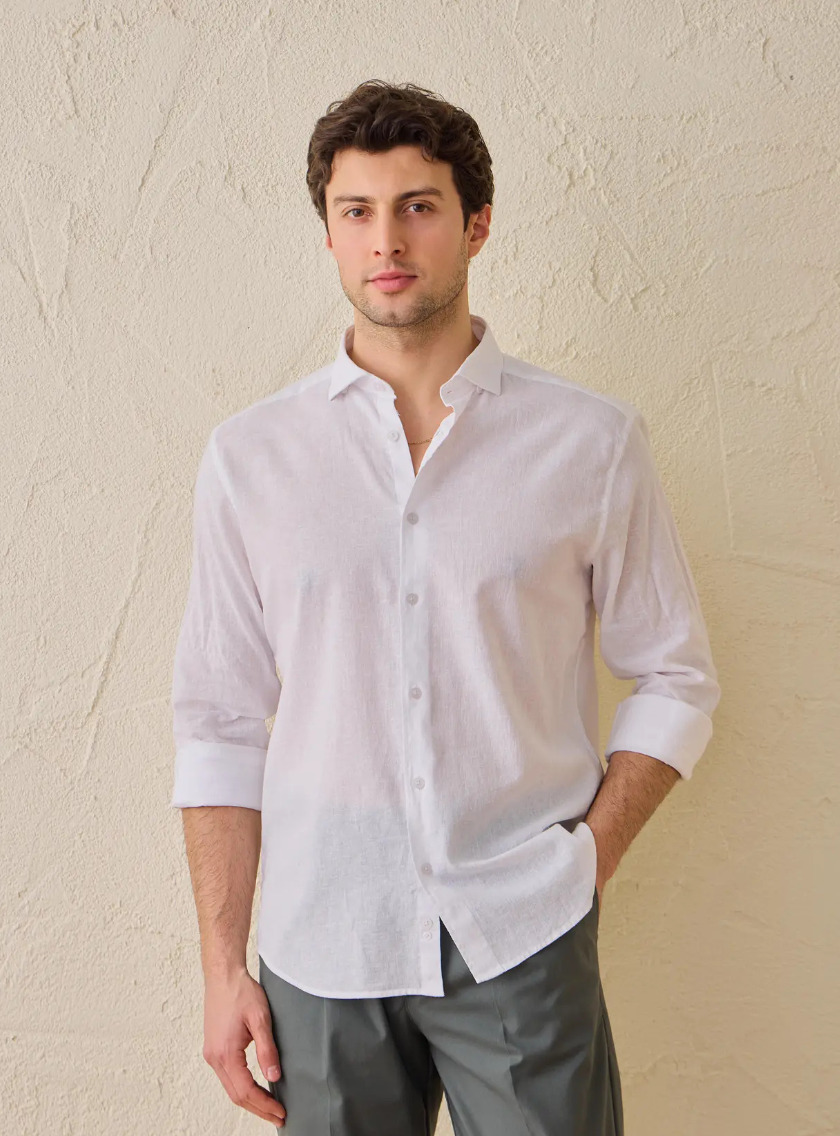 Chemise Ajustée En Lin – Blanc