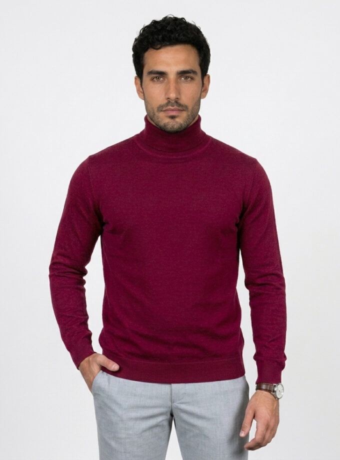 Pull Col Roulé Uni - Bordeaux