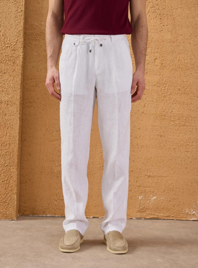 Pantalon Relax En Lin - Blanc