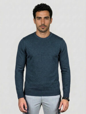 Pull Col Rond Uni - Bleu Marine