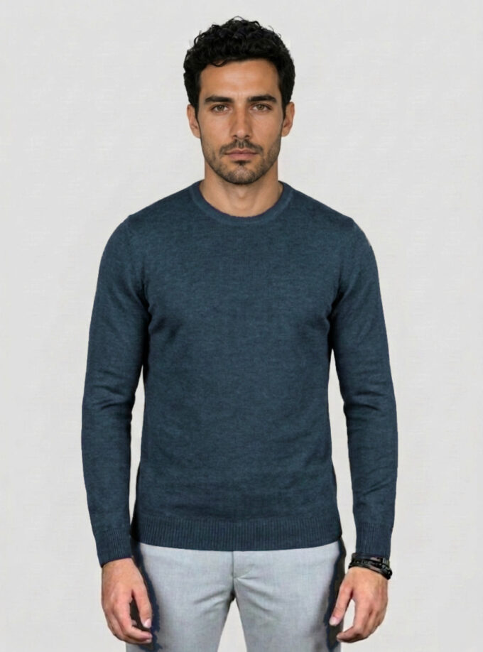 Pull Col Rond Uni - Bleu Marine