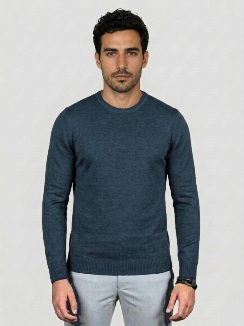 Pull Col Rond Uni - Bleu Marine