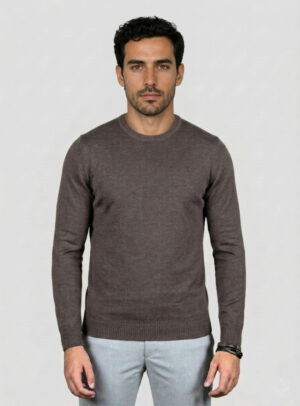 Pull Col Rond Uni - Marron