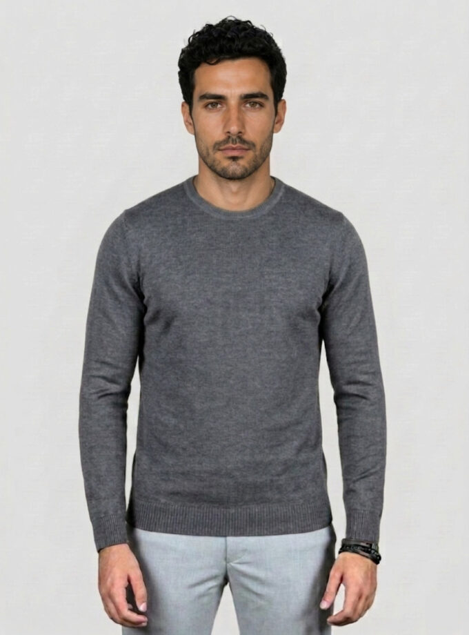 Pull Col Rond Uni - Gris