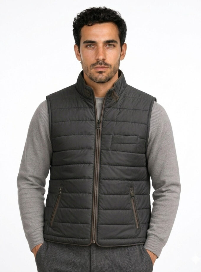 Gilet Matelassé Animé De Surpiqûres horizontale - Noir
