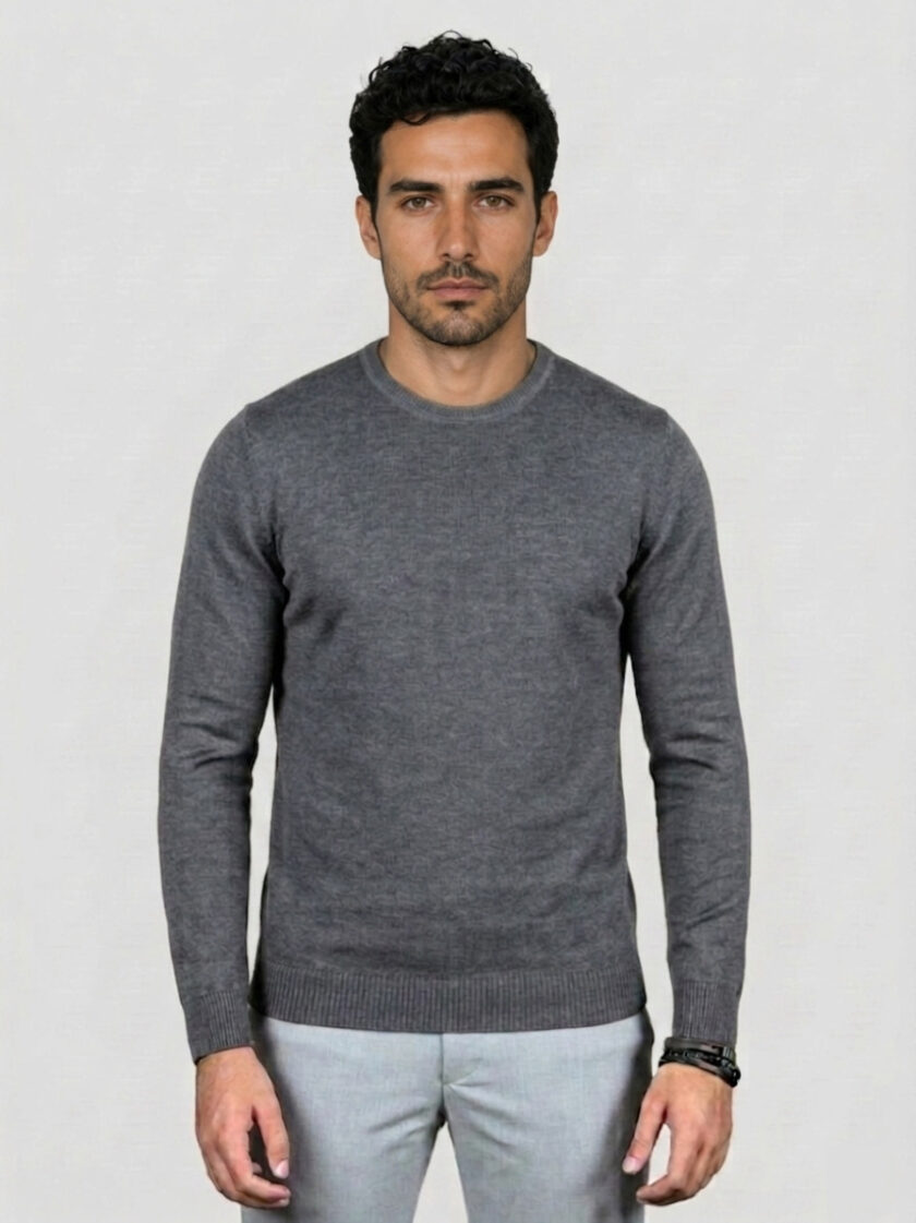 Pull Col Rond Uni - Gris