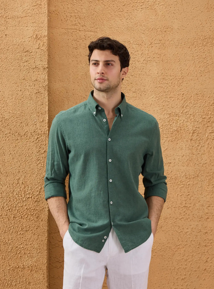 Chemise Ajustée En Lin – Khaki