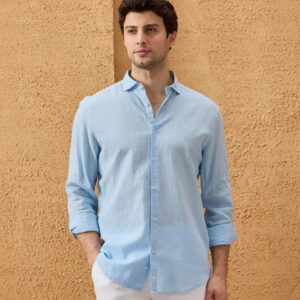 Chemise Ajustée En Lin - Bleu Ciel