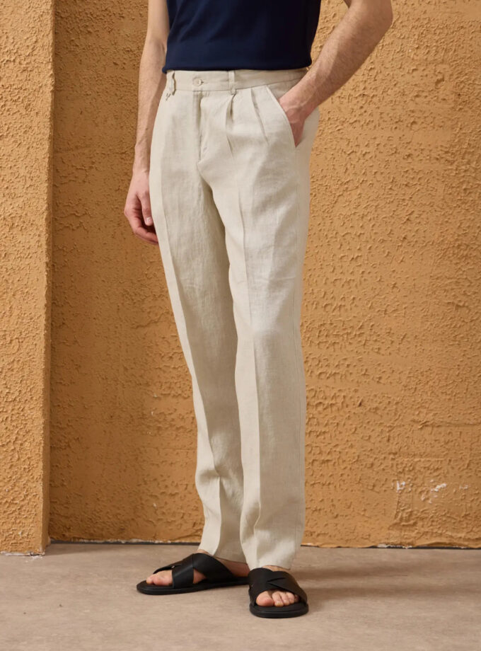 Pantalon Relax En Lin - Beige