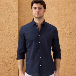 Chemise Ajustée En Lin - Bleu Marine
