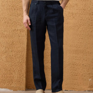 Pantalon Relax En Lin - Bleu Marine