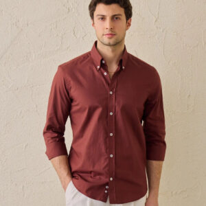 Chemise Ajustée En Coton - Rouge Brique