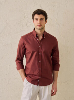Chemise Ajustée En Coton - Rouge Brique