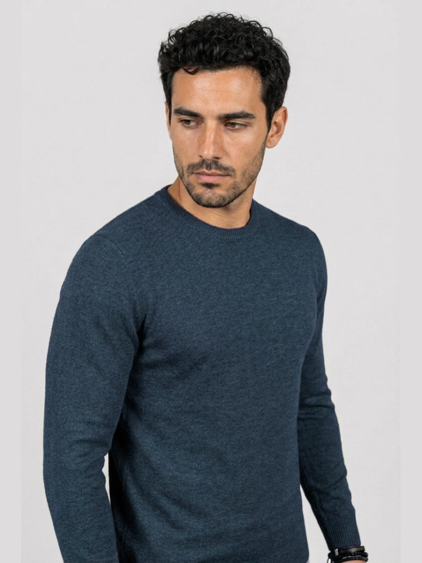 Pull Col Rond Uni - Bleu Marine – Image 2