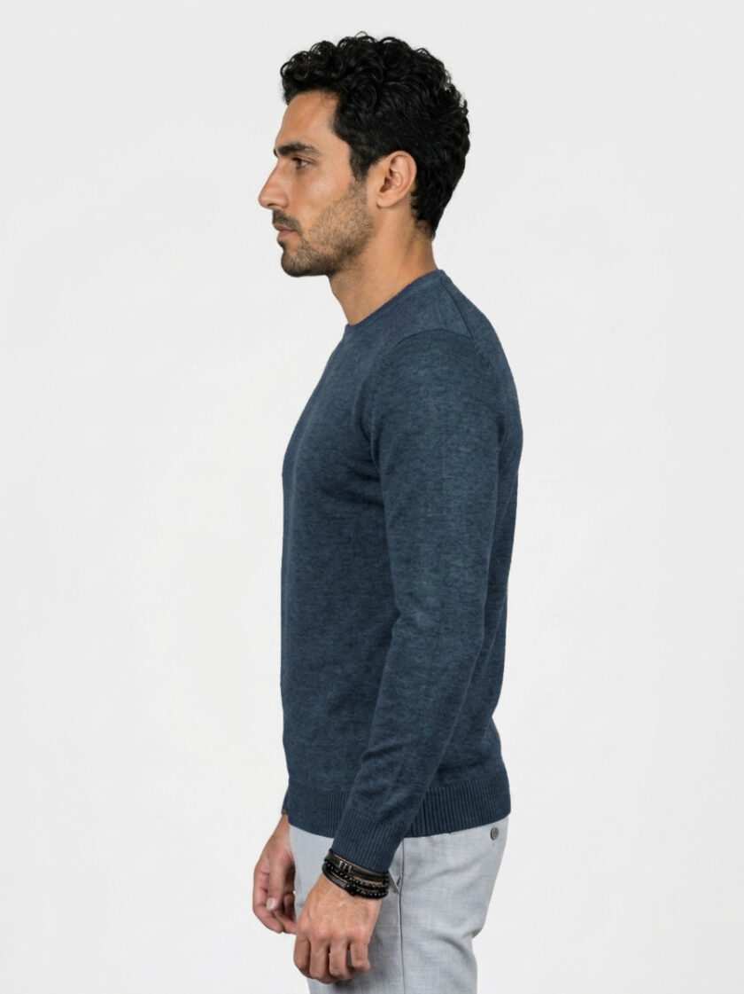 Pull Col Rond Uni - Bleu Marine – Image 3