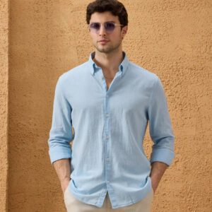 Chemise Ajustée En Lin - Bleu Ciel