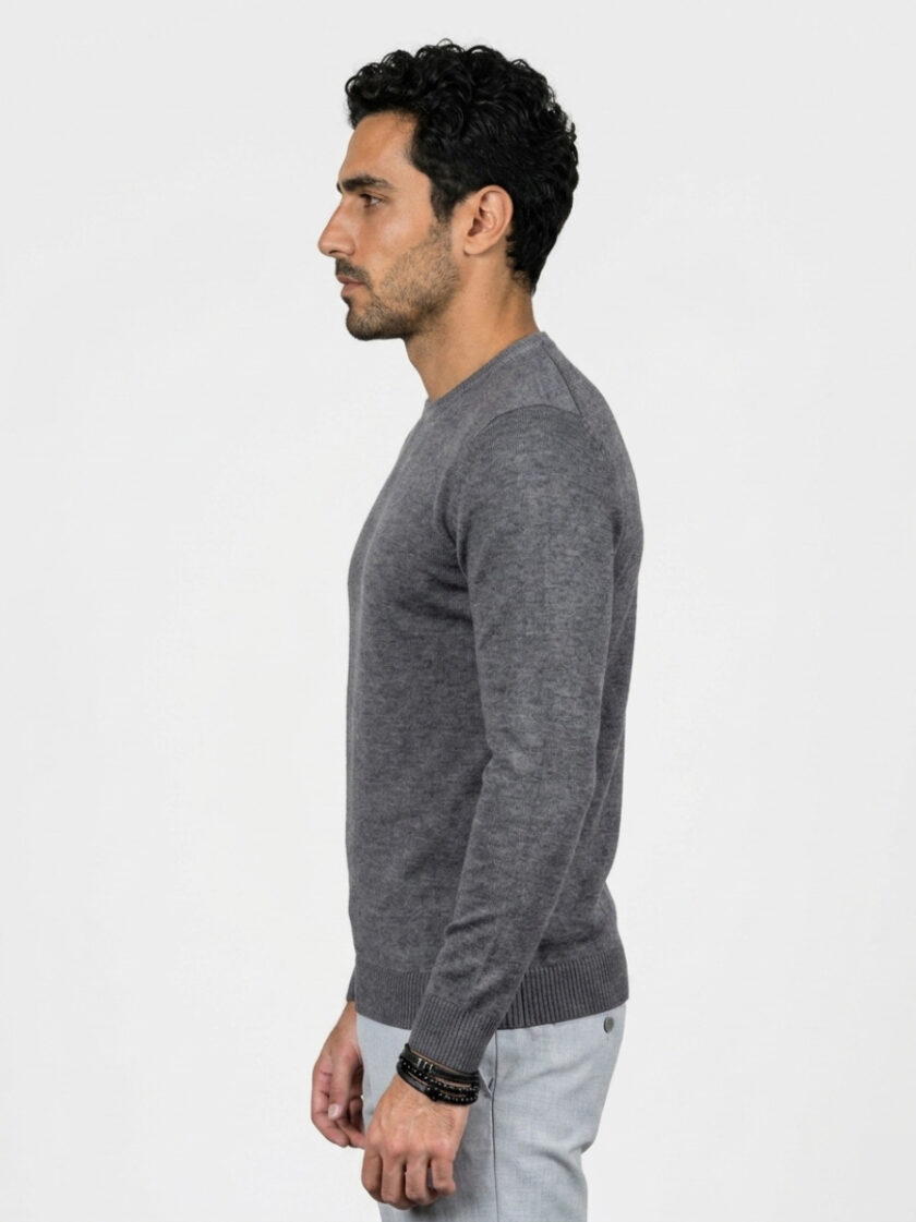Pull Col Rond Uni - Gris – Image 3