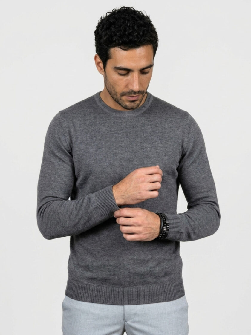 Pull Col Rond Uni - Gris – Image 2