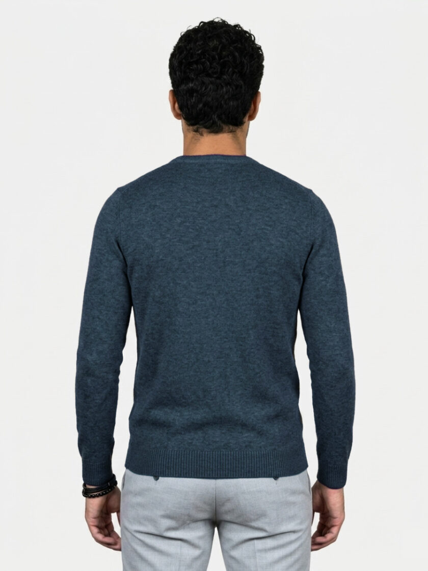 Pull Col Rond Uni - Bleu Marine – Image 4