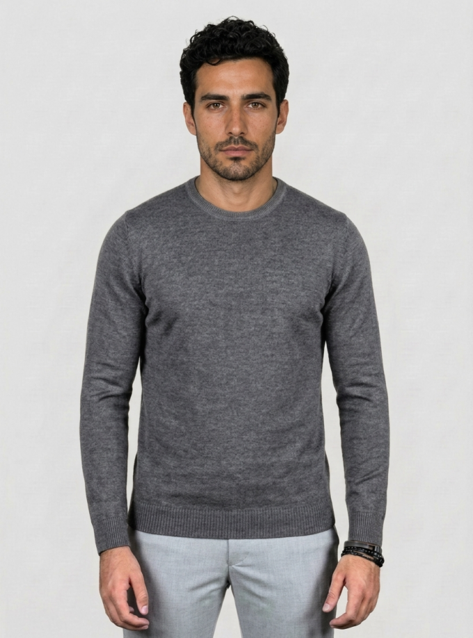 Pull Col Rond Uni - Gris