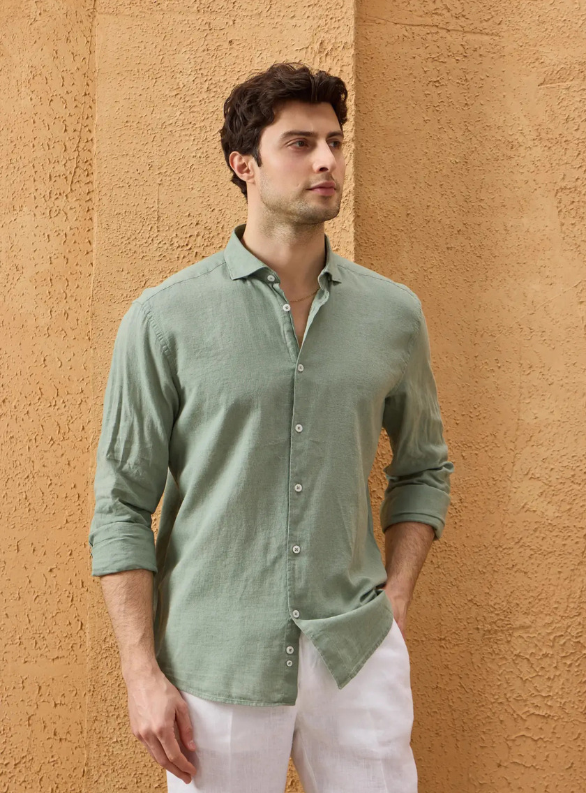Chemise Ajustée En Lin – Khaki