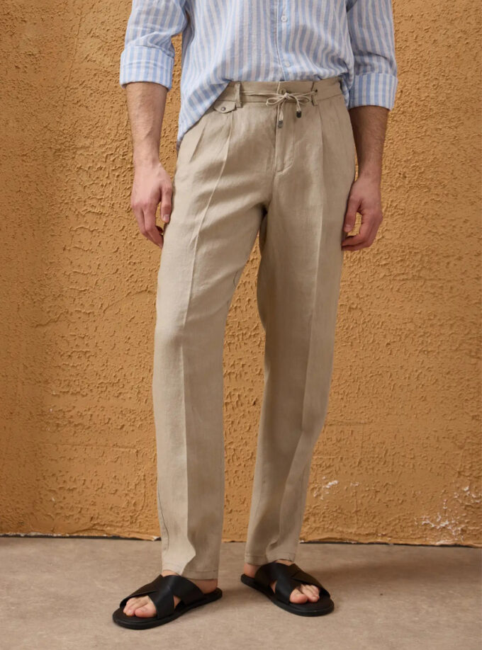 Pantalon Relax En Lin - Beige Foncé